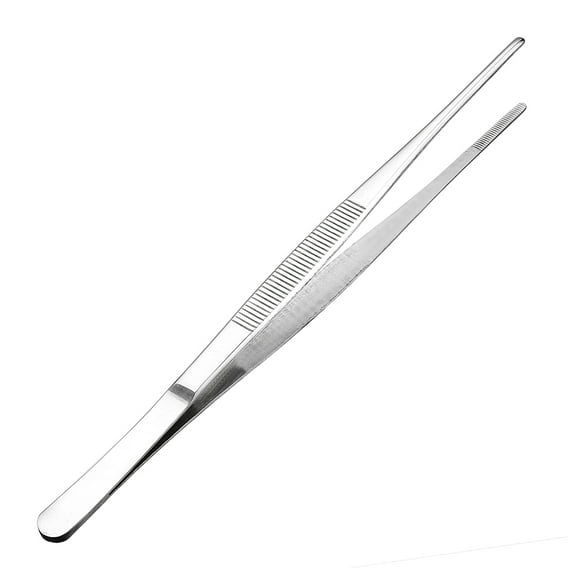1 Pcs Stainless Steel Straight Blunt Tweezers with Serrated Tip,10-Inch Length