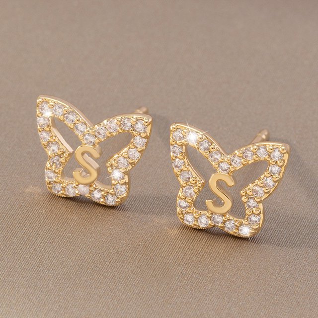 Pendientes sencillos con inicial A y un dulce encanto, pendientes de mariposa con circonitas con incrustaciones de cobre y pendientes explosivos