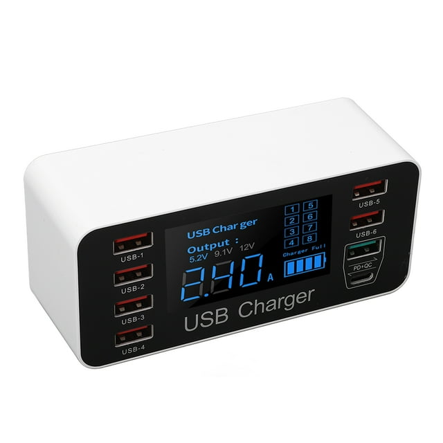 Cargador USB de 8 Puertos Estación de Carga USB de 40 W con Pantalla LED Cargador de Pared Rápido para Viajes Hub de Carga Rápida 6xUSB 1xQC30 1xPD Cargador de Concentrador ANGGREK Otros