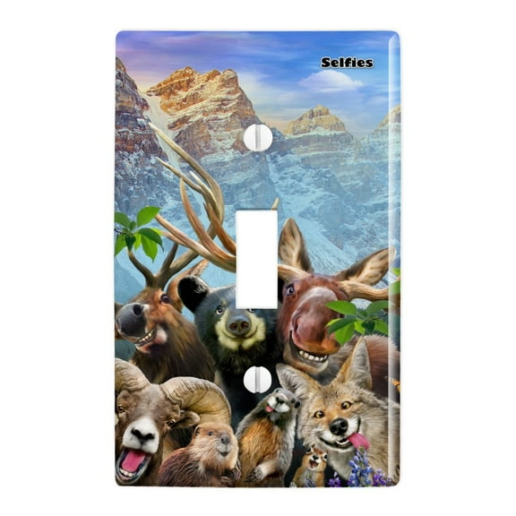 Rocky Mountain Animals Selfie Bear Moose Elk Ram Beaver Fox Plastic Wall Decor Toggle Light Switch Plate Cover