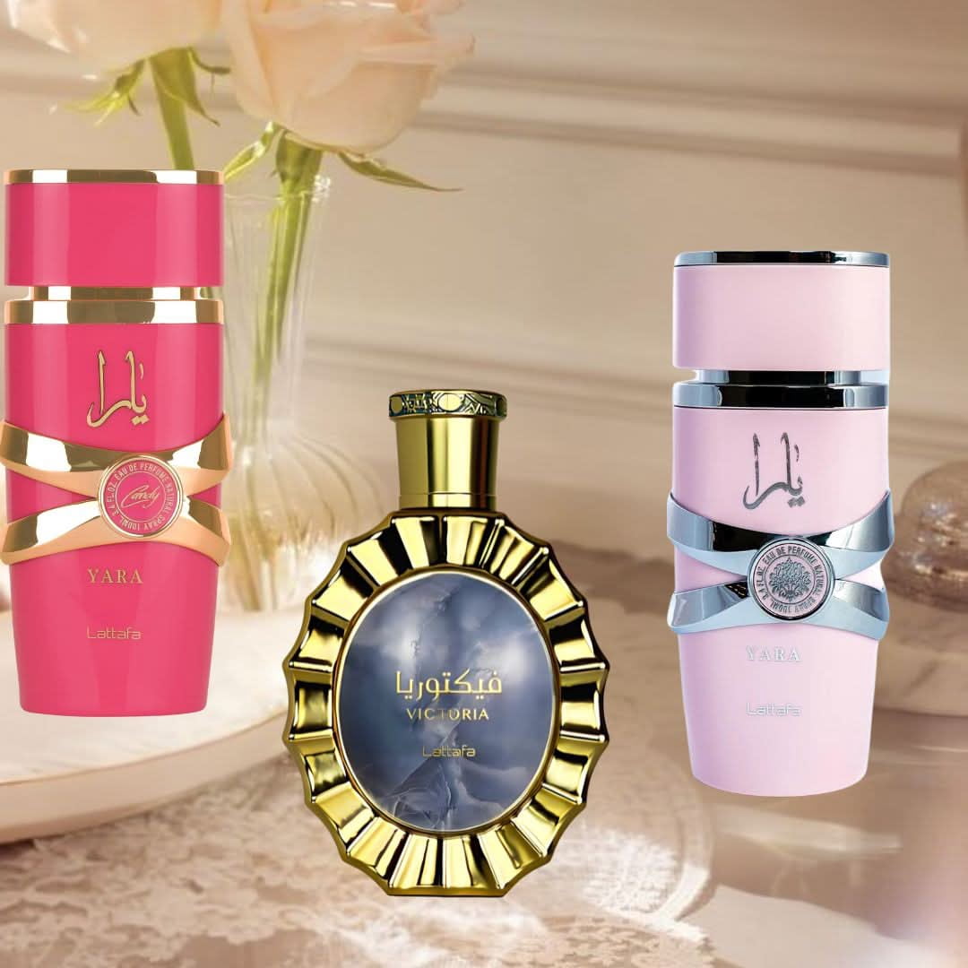 Yara, Yara Candy & Victoria Eau de Parfum Sprays 100ml (3.4 oz) by Lattafa (Bundle)