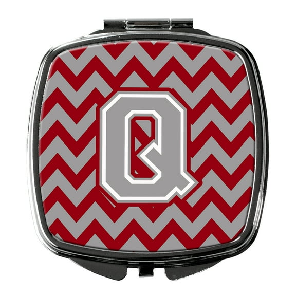 Letter Q Chevron Crimson and Grey   Compact Mirror