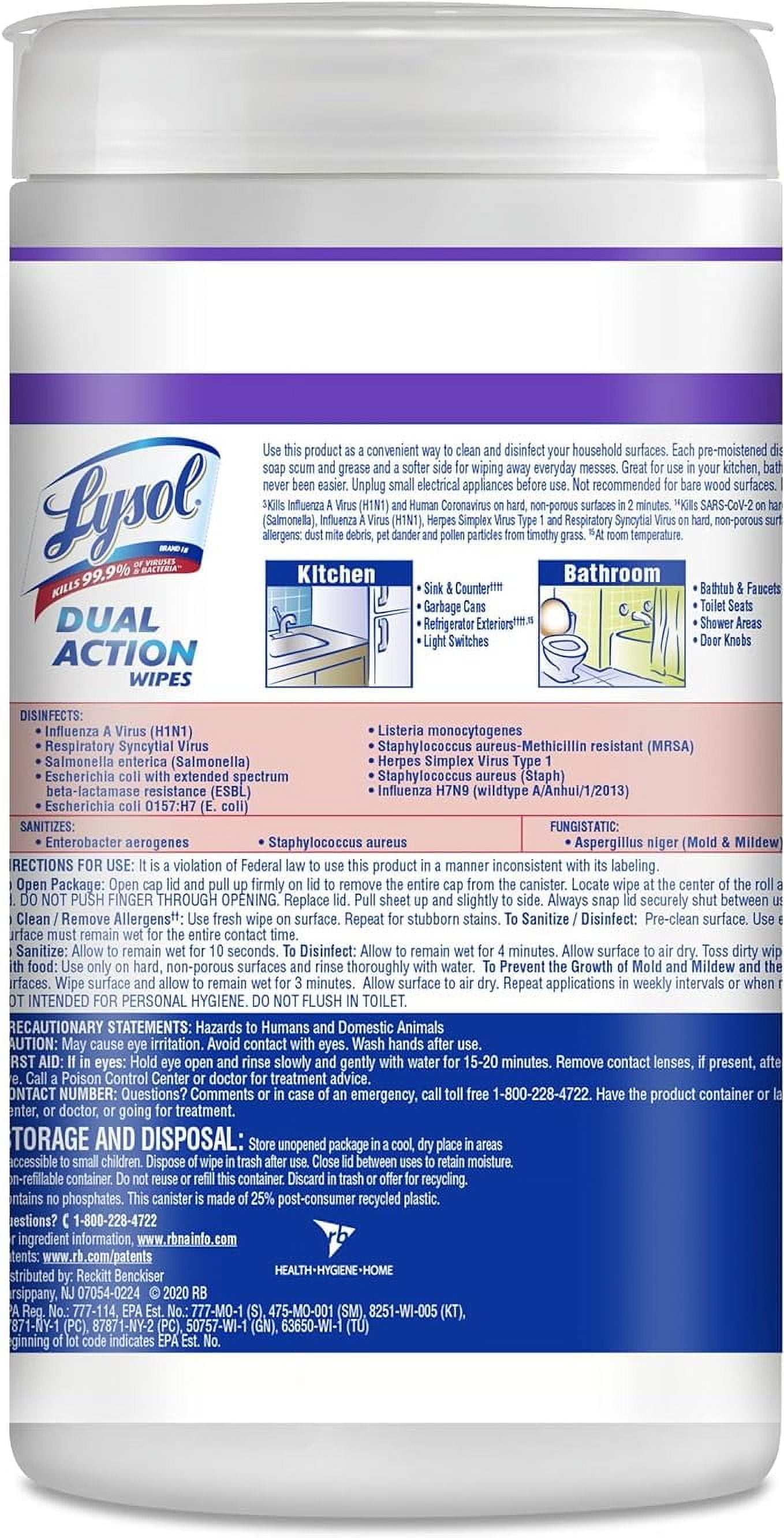 Lysol Disinfecting Wipes Dual Action, Citrus Scent, 75 Count, 3 Pack