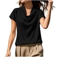 thumbnail image 2 of IUYRTFE Women's Draped Cowl Neck Short Sleeve Satin Blouse – Elegant Solid Color Summer Top for Office and Casual Daily Wear, 2 of 7