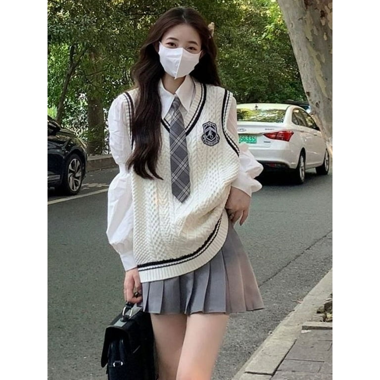 Japanese Cute School Uniform Women Korean Winter Knitting