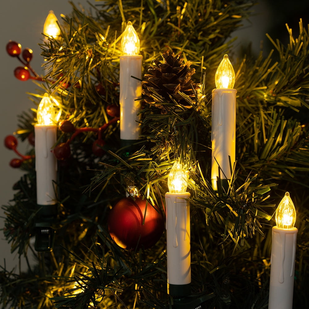 WYZworks 20 Pack 3.5" Battery Operated Flameless Flickering Clip-On Mini Candle w/Remote Controller, Timer Function, Drip Effect, Decorative Ornaments for Christmas Trees, Wreaths