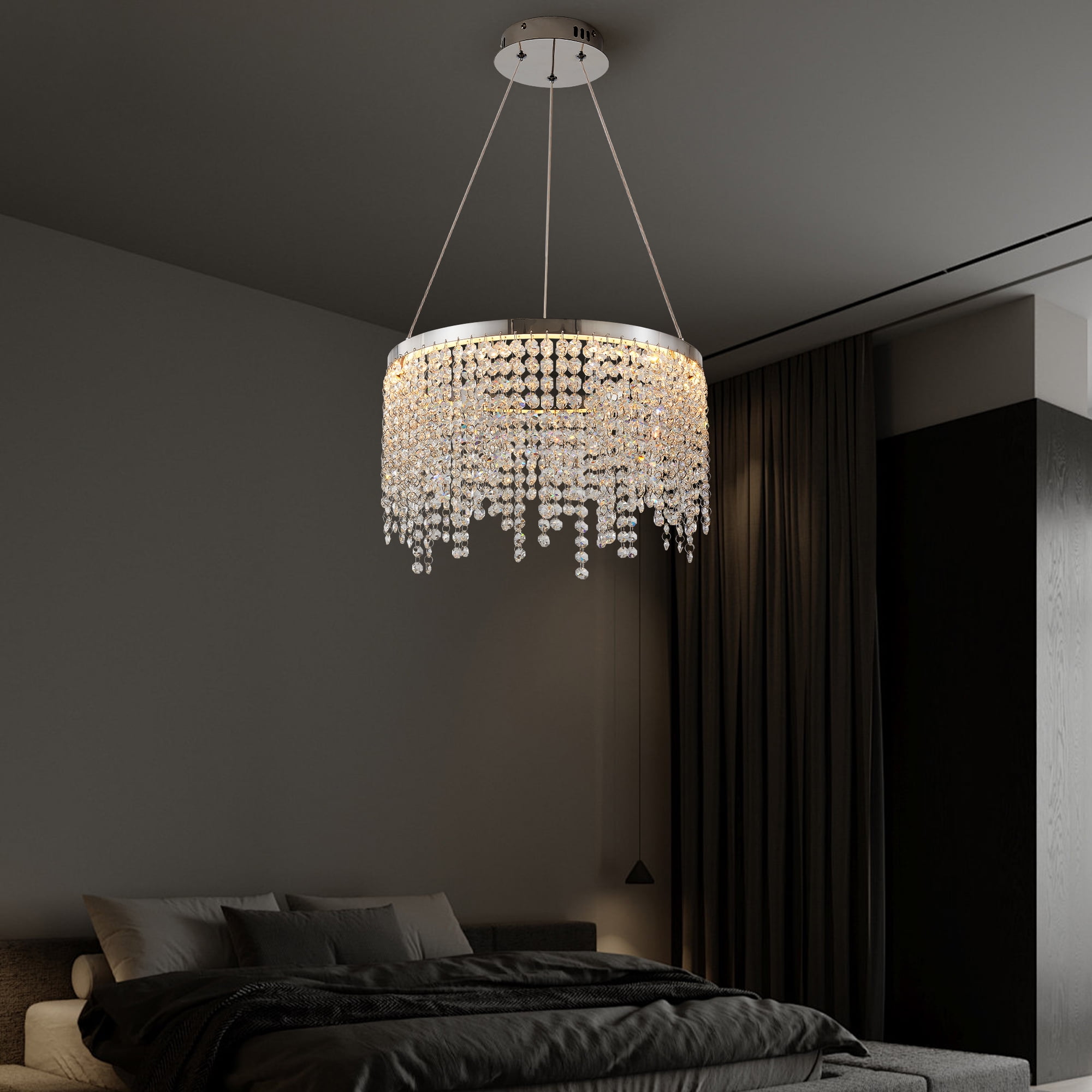 Modern Tree Branch Chandelier 15.7'' 8-Light Crystal Pendant in Gold Luxury Round Raindrop Pendant Light Fixture with Adjustable Height for Dining Room Bedroom Living Room Entryway