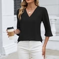 thumbnail image 6 of Craaazy Women's Solid Color V Neck 3/4 Length Sleeve Wrinkled Business Tops Gifts, 6 of 9
