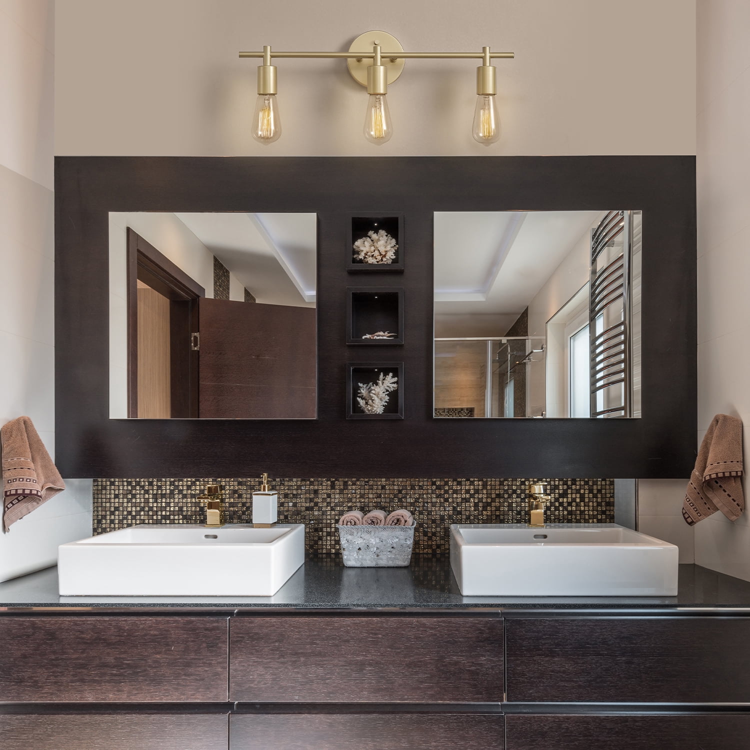 Better Homes & Gardens Modern 3-Light Reversible Vanity Light with Burnished Brass Finish and E26 Socket