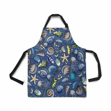 

ASHLEIGH Adjustable Bib Apron for Women Men Girls Chef with Pockets Cartoon Cute Sea Underwater Life Novelty Kitchen Apron for Cooking Baking Gardening Pet Grooming Cleaning