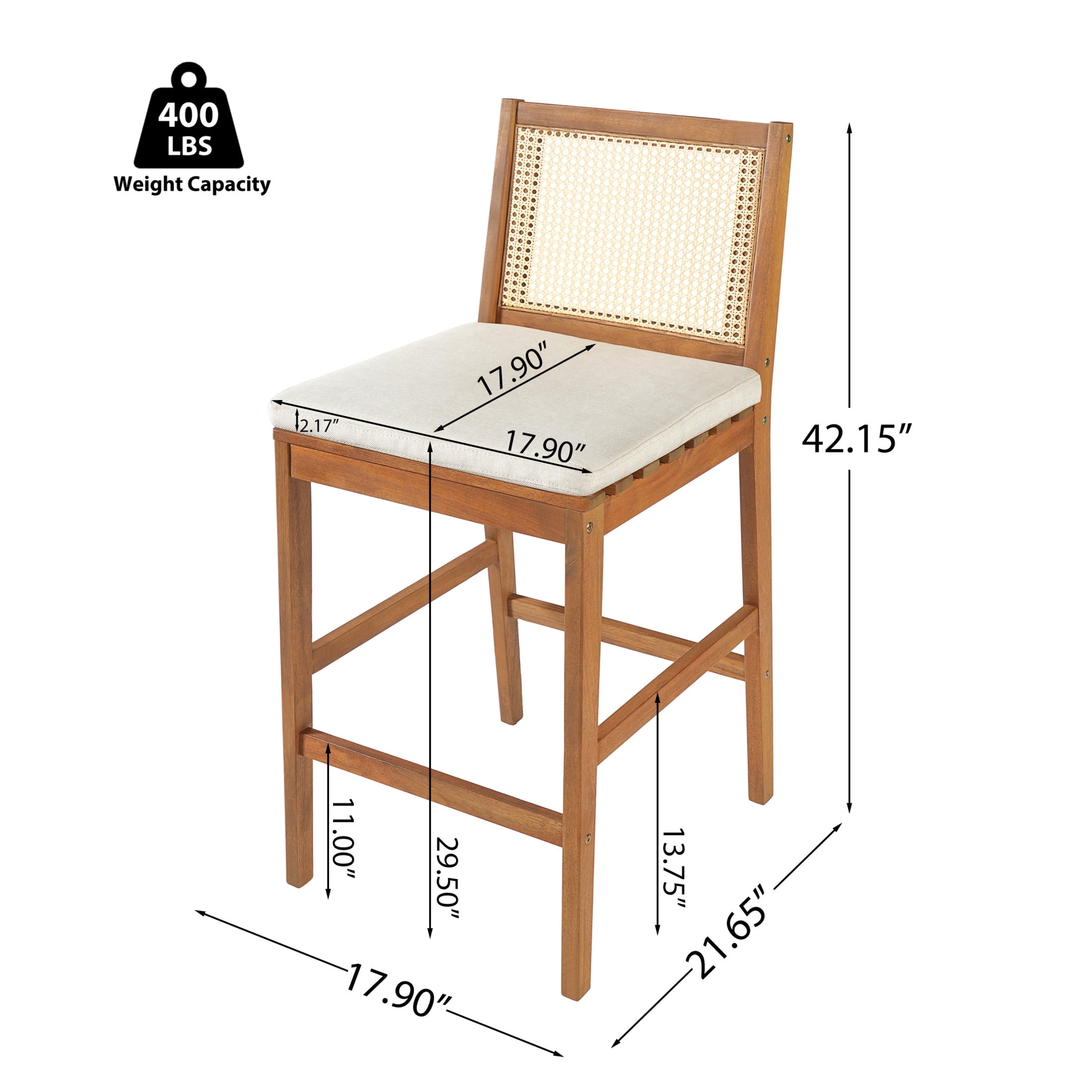 Christopher Knight Home Set of 4 Outdoor Bar Stools with Cushions, Wicker Backrests, Teak + Beige