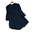 thumbnail image 1 of Blusa holgada de manga larga con botones y cuello en V para mujer, talla grande, color azul, talla 4XL, 1 of 4