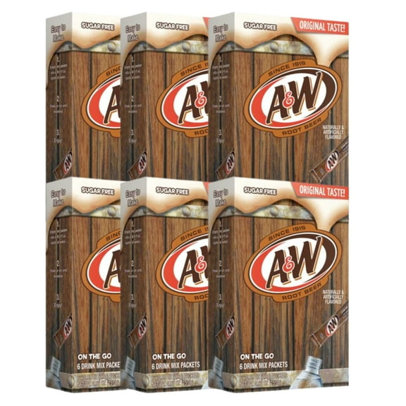 A&W Root Beer Singles To Go Powdered Drink Mix Sugar-Free Low-Calorie Water Enhancer for Home Summer Outdoor Beverages Pool Beach Picnics Camping On The Go Drinks 6 Sticks - (6 Boxes)