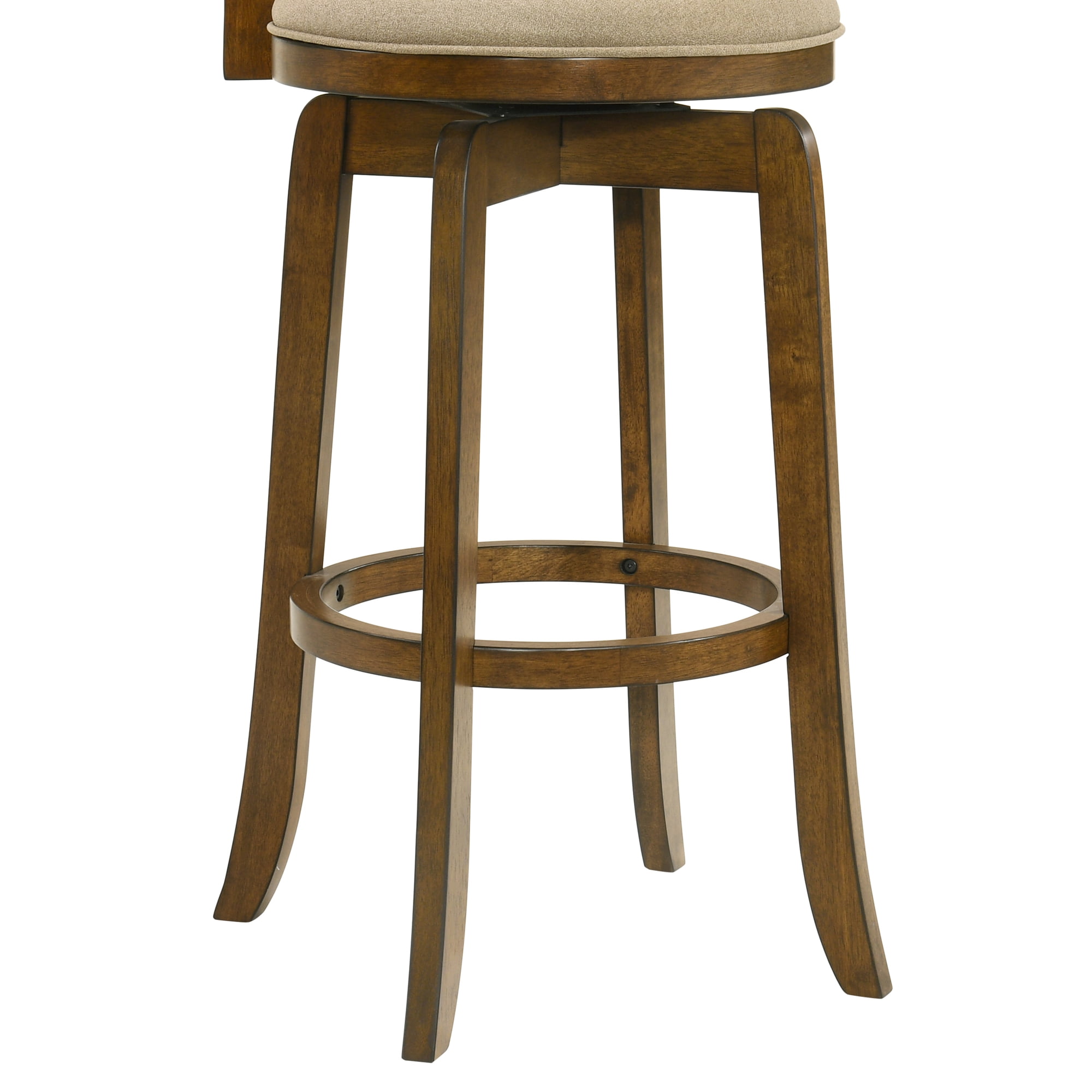 Wren Modern Farmhouse Swivel Wood Bar Height Kitchen Bar Stool in Sepia Brown Finish with Light Scone Fabric Upholstered Seat - Set of 4
