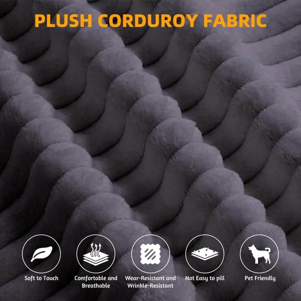 78.7'' Folding Sofa Bed Queen Sleeper Sofa, 2-in-1 Convertible Corduroy Boneless Couch with Blanket, Modern Futon Loveseat Couches for Living Room, Guest Bed, No Assembly Couch, Dark Grey