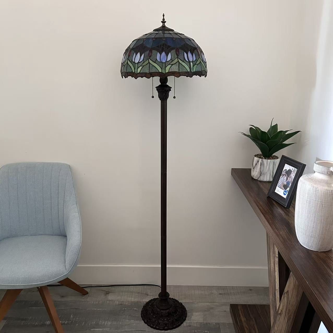 Enjoy Décor Lamps 2-Light Tiffany Bowl Glass Floor Lamp, 64"H