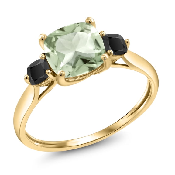 Gem Stone King 10K Yellow Gold Green Prasiolite and Black Onyx Engagement Ring for Women | 1.66 Cttw | Cushion 7MM | Gemstone Birthstone | Size 7