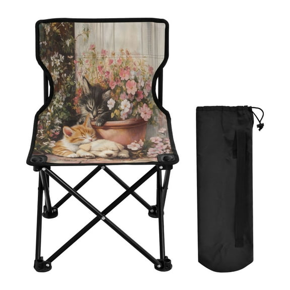 YAZAOO Camping Chairs Modern Midjourney_ffyy3_a_cute_kitten_and_puppy_lying_in_the_flower_pot_in_the_st_1c2ca9ad-6745-42d5-8c49-3 Pattern Folding chair