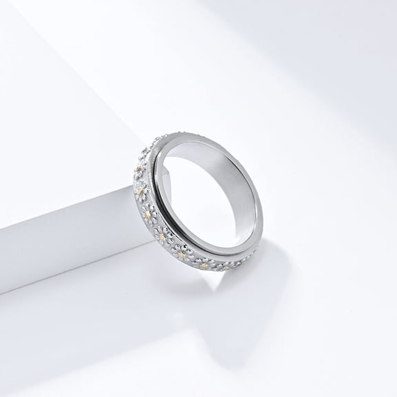 Simple style 304 Stainless Steel Rotating Finger Rings Sunflower Fidget Spinner Ring for Calming Worry Meditation Platinum Size 8(18.1mm)