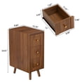 thumbnail image 3 of WIRRYTOR Modern Narrow Nightstands for Bedroom Set of 2, Rounded Corner Bedside Table Set with Tapered Legs, 3 Drawer Accent End Table, Walnut, 3 of 9