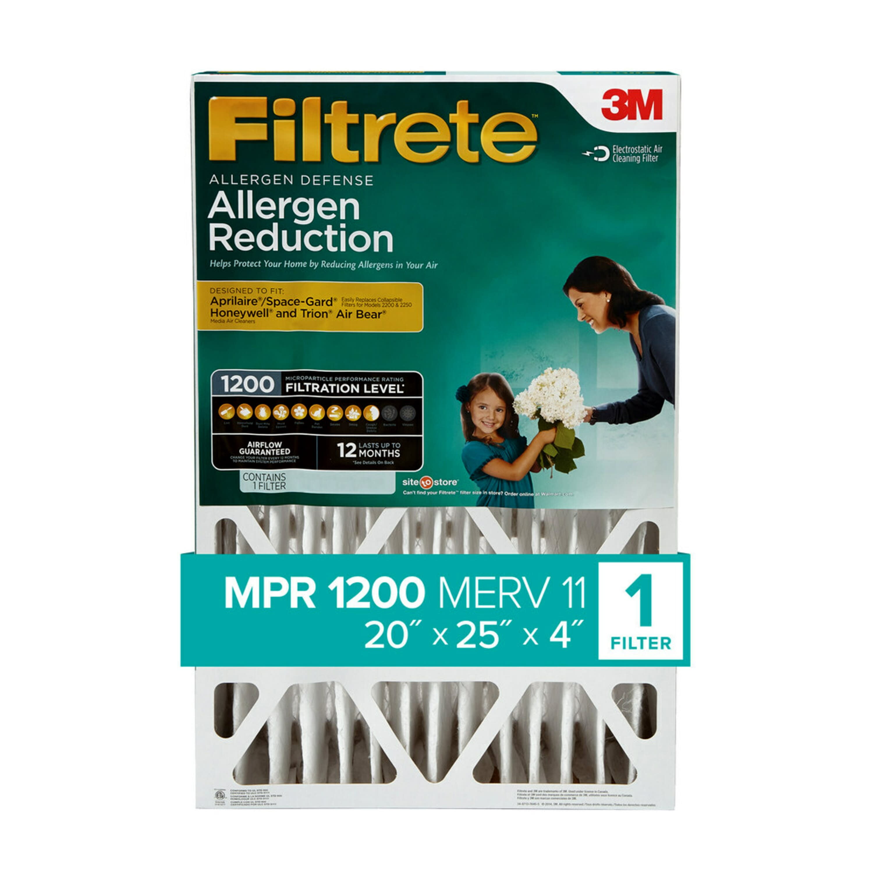 Filtrete 20x25x4, MERV 11, Allergen Reduction Deep Pleat HVAC Air and Furnace Filter, 1200 MPR, 1 Filter