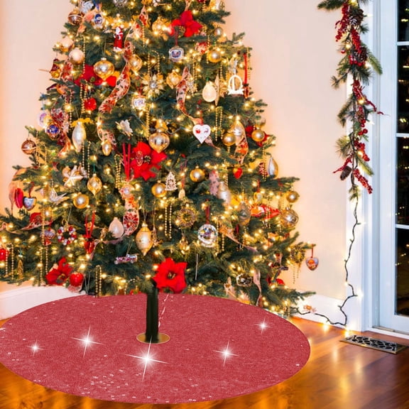 Halloween Clearance! VWRXBZ Christmas Tree Skirt 24 Inch Sequin Velvet Tree Skirts Vintage Xmas Tree Skirt Cover for Chirstmas Party Decor Glitter Christmas Tree Skirt for Home Holiday