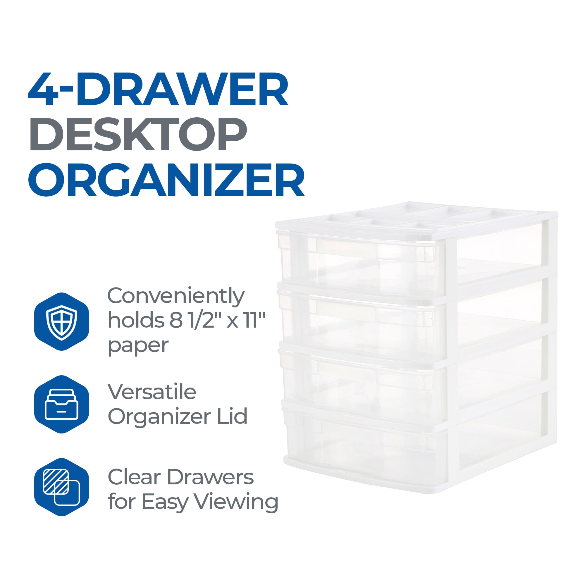 Gracious Living 4 Drawer Clear Plastic Desktop & Countertop Storage Organizer, White Frame