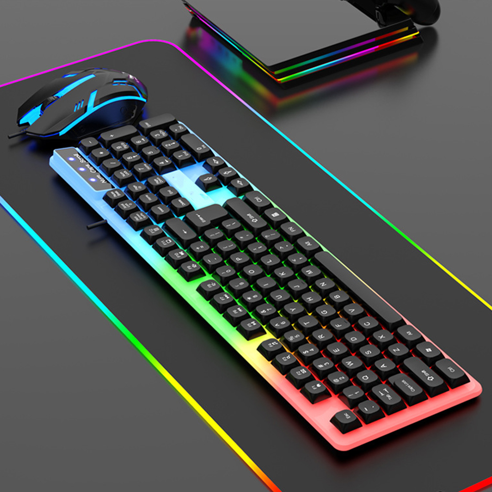 Gaming Keyboard and Combo LED Backlit 104 Keys Keyboard Mechanical Feel USB Corded Keyboards for PC Laptop
