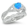 thumbnail image 2 of LaRaso & Co 1 Carat Created Blue Opal Birthstone Wedding Engagement Ring Set 925 Silver Size 6, 2 of 5