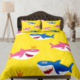 thumbnail image 1 of Happy Sharks Juego de Funda Nórdica Amarillo Colcha Colorida, Juego de Cama Infantil Completo, 1 of 4