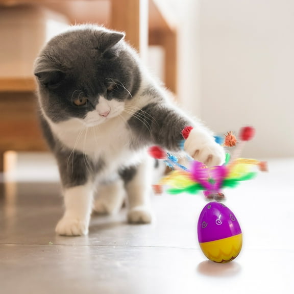 IGEED Easter Spring Cat Jingle Balls Toys,Interactive Rolling Easter Eggs Colorful Playful Teasing Cat Balls,Interactive Plush Plaything for Cat Gift,Cat Lover Funny Pets Supplies