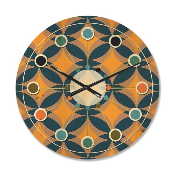 Designart 'Abstract Retro Design Pattern III' Mid-Century Modern Wood Wall Clock