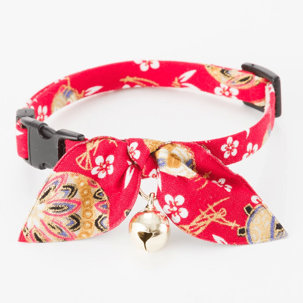 Necoichi Kimono Ribbon Cat Collar, Red