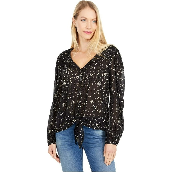 Bella Dahl Bishop Sleeve Tie Front Top Blouse Black SIze XS