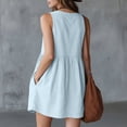 thumbnail image 7 of Women's Peplum Dresses Scoop Sleeveless Linen Blend Mini Dress with Button Front Casual Summer Dress for Women Light Blue 3XL, 7 of 7