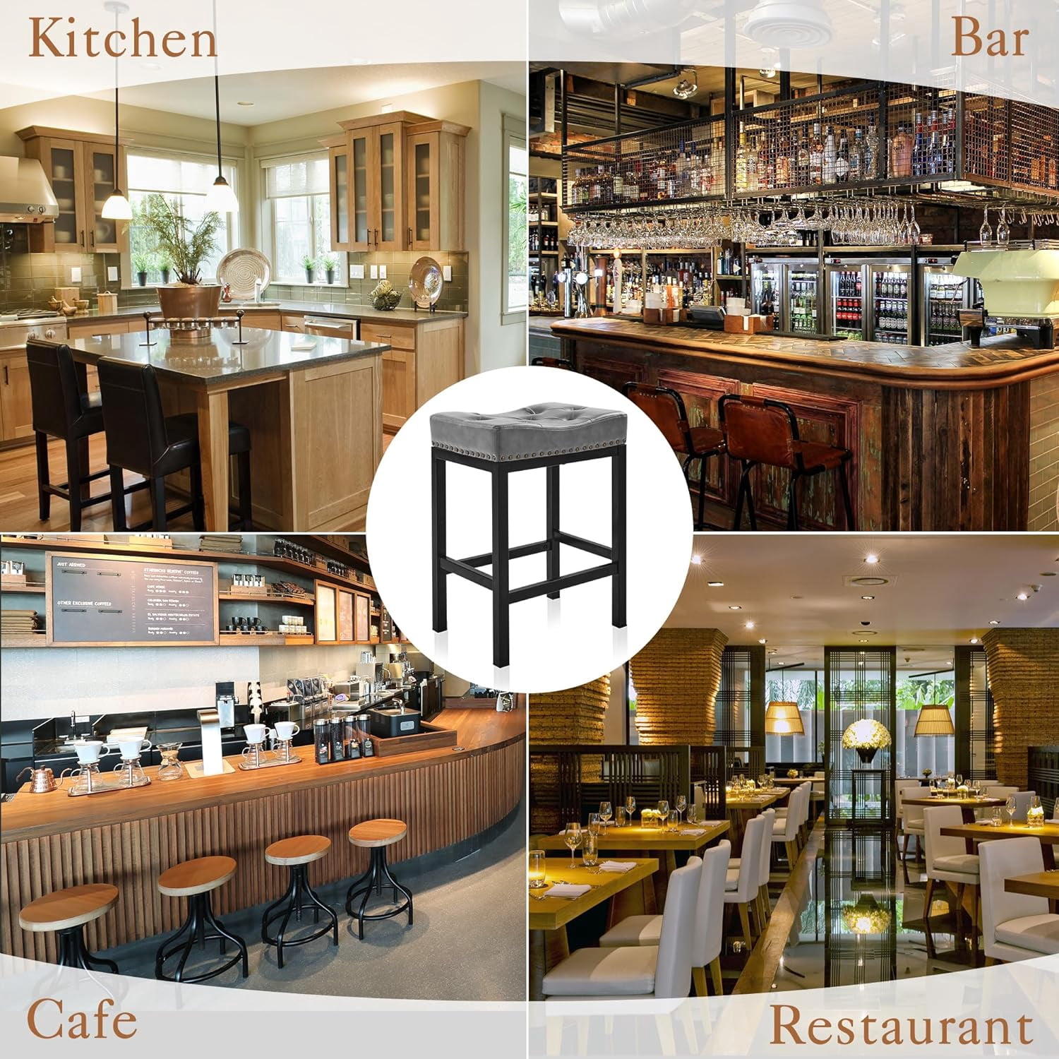Dycanpo 24” Saddle Bar Stools Set of 4 with Modern Metal Legs, for Home Kitchen, Dark Gray