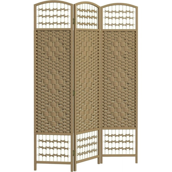 3 Panel Room Divider, Privacy Screen, 5.6' Room Separator, Wave Fiber Freestanding Partition Wall Divider, Natural