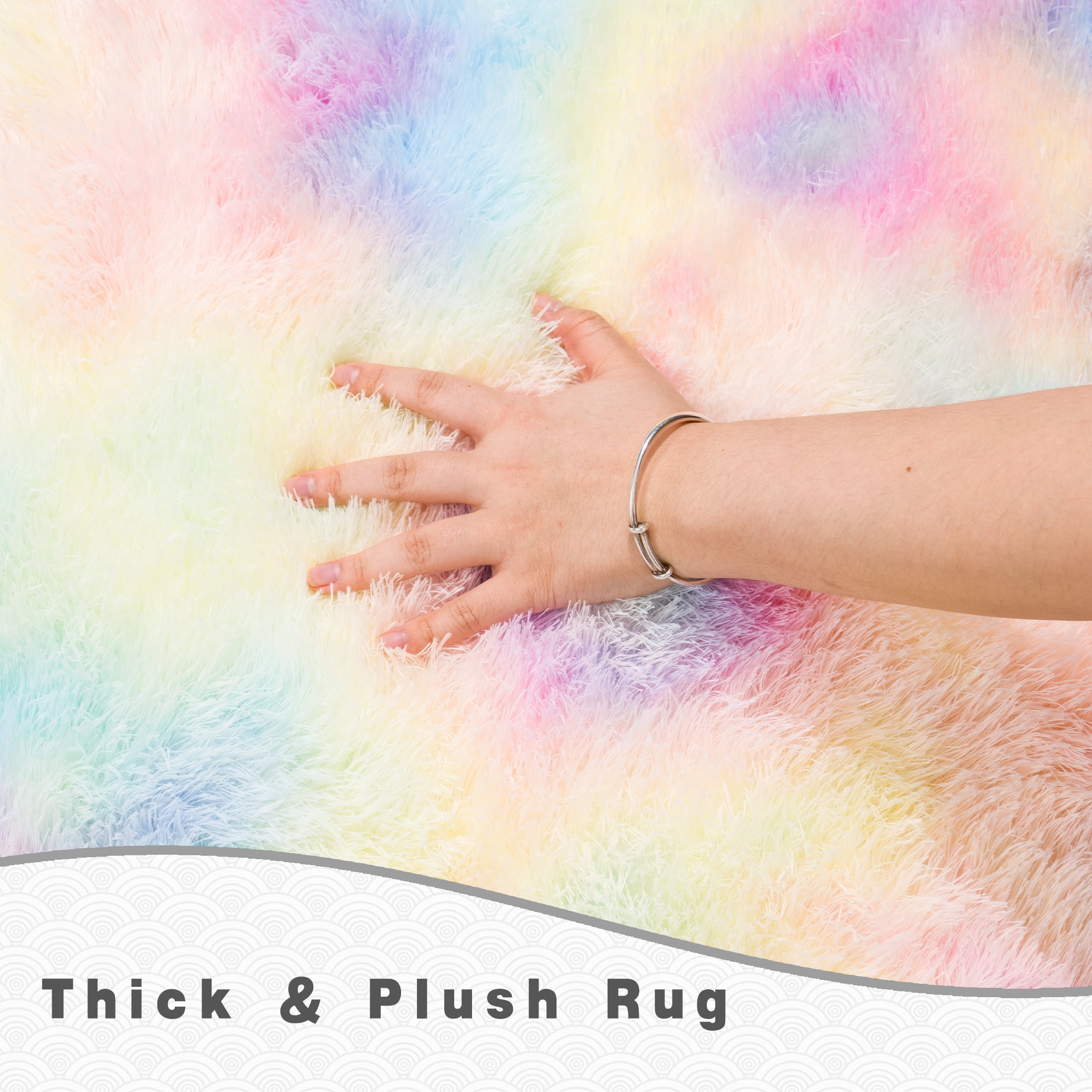 Socofuz Soft Fluffy Rugs for Girls Bedroom, Rainbow Kawaii Kids Carpets for Teens Dorm Aesthetic, Baby Princess Room, 5x7ft