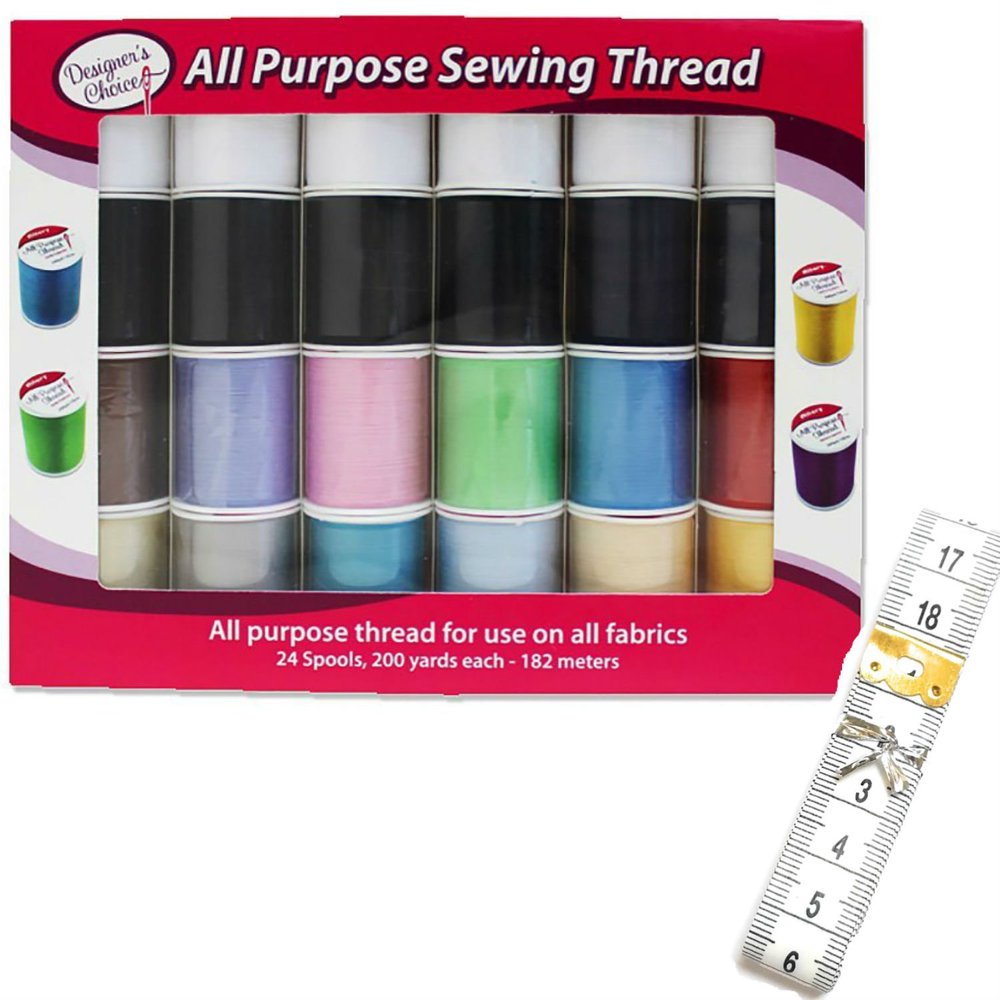 Assorted All Purpose Sewing Thread Spools for Sewing Machine, 24 Polyester Thread Pack Bundled