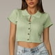 thumbnail image 4 of Mujeres Casual Turndown Collar Botones Manga corta Sólido Pullover Blusa Camiseta Tops Sueltos OAVQHLG3B Store lin121212, 4 of 4