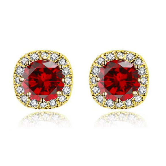 Paris Jewelry 10k Yellow Gold 1Ct Round Created Garnet Halo Stud Earrings Plated