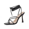 thumbnail image 2 of UTTOASFAY Women Narrow Band Square Toe Sandals Cross Strap High Heels V Shap Shoes Black 8(39), 2 of 6