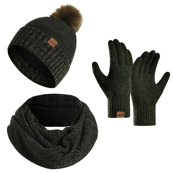 Army Green Ladies Winter Knitted Set Including Hat Scarf And Gloves For Cold Protection And Elegant Look Crafted From Acrylic For Daily Use And Outdoor Wear