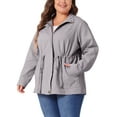 thumbnail image 5 of Agnes Orinda Women's Plus Size Jackets Long Sleeve Drawstring Waist Anorak Coats with Pockets 1X Light Grey, 5 of 7