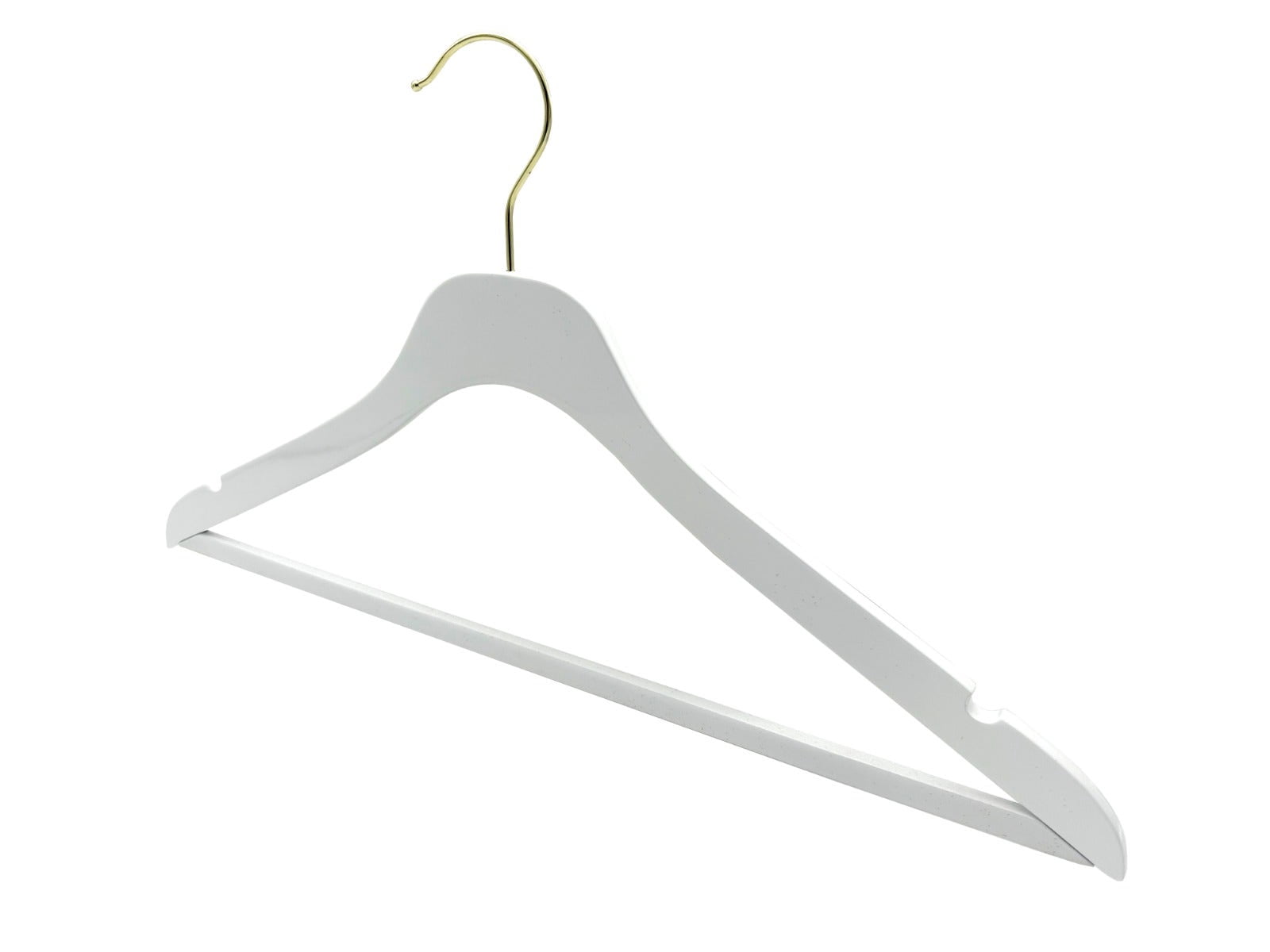 Nahanco 17” NAHANCO SlimLine Wooden Suit Hanger With Pant Bar - High Gloss White W/ Gold