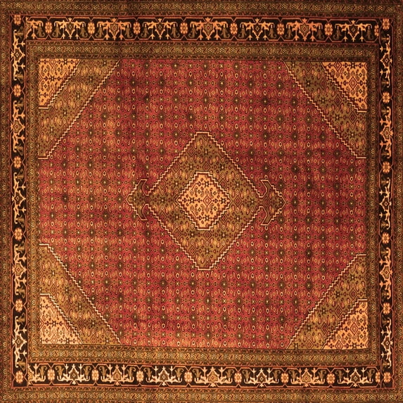 Ahgly Company Indoor Square Medallion Orange Traditional Area Rugs, 3' Square