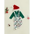 thumbnail image 5 of Jaweiwi Baby Toddler Boy Christmas Outfit, 3 6 9 12 18 Months Long Sleeve Dots Printed Bow Tie Romper with Overall Pants and Hat Infant Outfit, 5 of 9