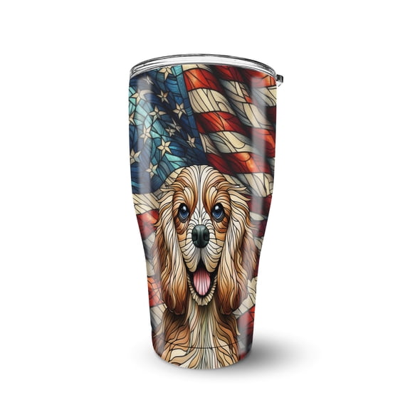 Patriotic Cocker Spaniel Stained Glass Portrait American Flag 30oz Stainless Steel Tumbler Insulated Cup with Lid Cockers Dog Lover Gifts - 01010