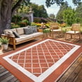 thumbnail image 3 of Haperlare 10x14 Outdoor Rug Waterproof Reversible Camping Carpet,  Boho Bordered Plastic Outdoor Straw Rug with Storage Bag for Balcony, Deck, RV & Picnic, Orange, 3 of 9