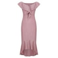 thumbnail image 6 of JINMGG Womens Plus Size Clearance $5 Women Short Sleeve Solid Color Off Shoulder Slim Fit Ruffle Edge Hollowed Out Knee-Length Dress Pink XL, 6 of 7